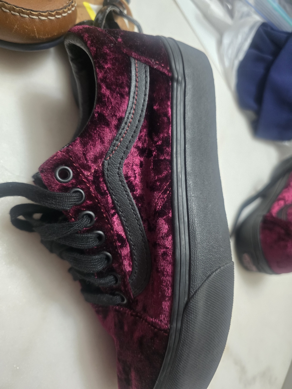 Vans Old Skool Platform Crushed Velvet Sneakers - Burnt Russet - Picture 7 of 9